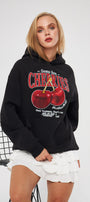 Kapüşonlu İçi Polar Cherries Yazılı Kiraz Baskılı Siyah Oversize Hoodie Sweatshirt