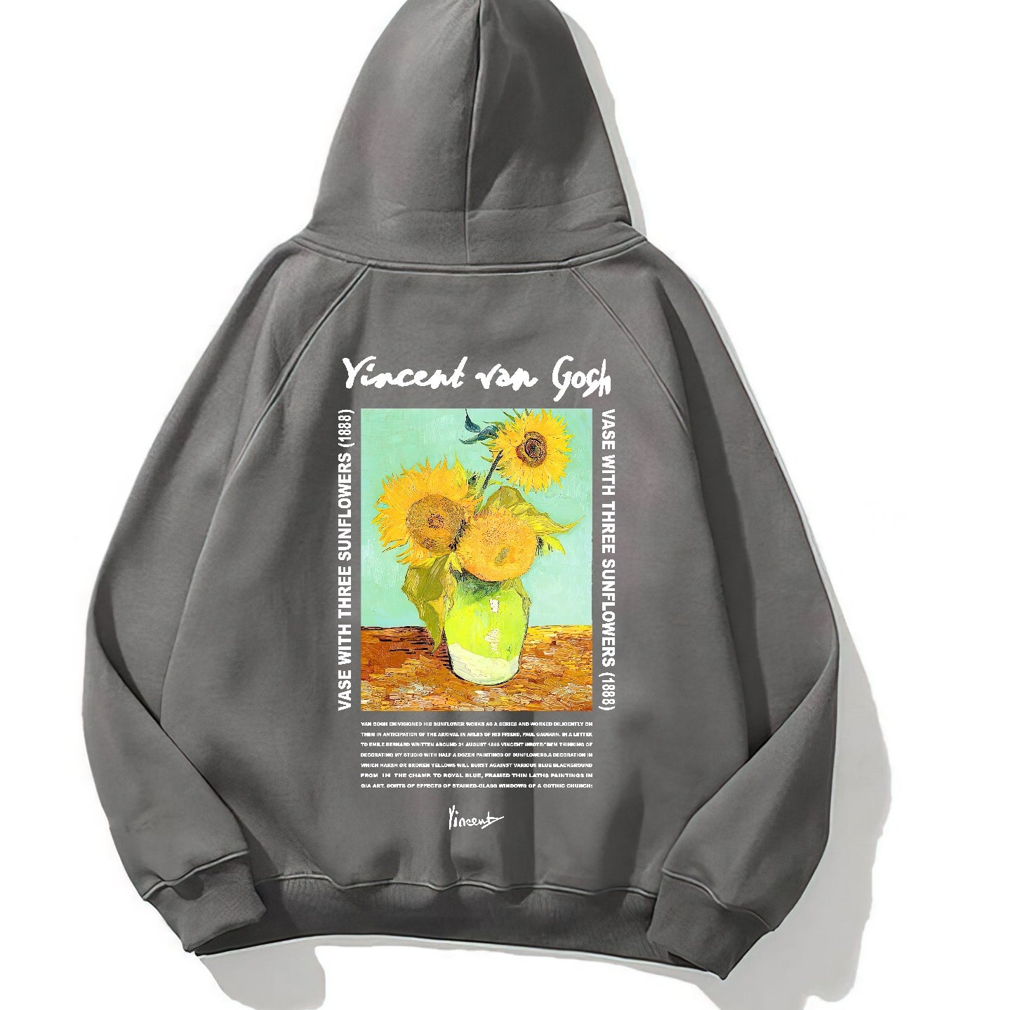 Kapüşonlu İçi Polar Vincent Van Gogh Baskılı Füme Unisex Hoodie Sweatshirt