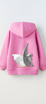 Kapüşonlu İçi Polar Art Work Heykel Baskılı Pembe Unisex Çocuk Hoodie Sweatshirt