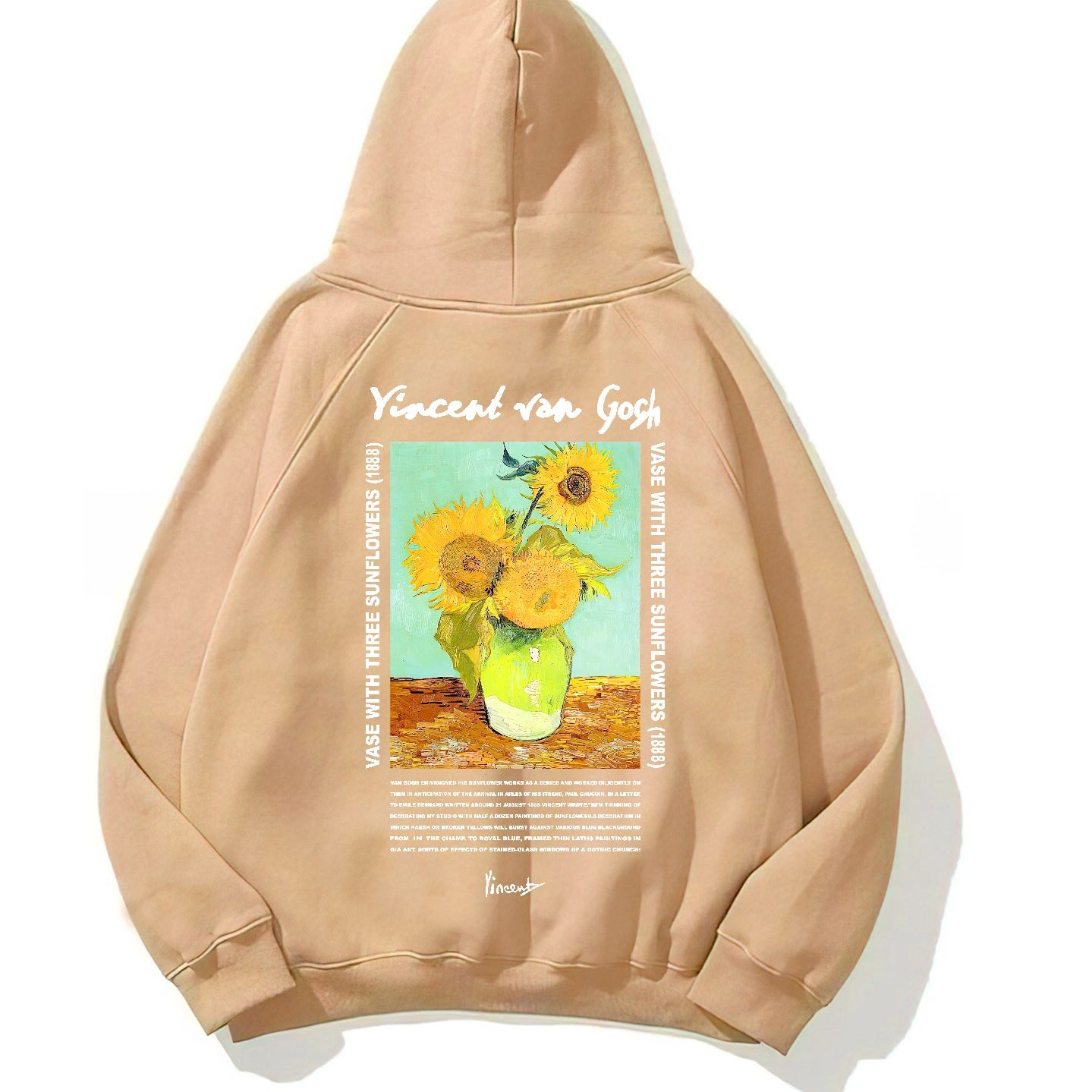 Kapüşonlu İçi Polar Vincent Van Gogh Baskılı Bej Unisex Hoodie Sweatshirt