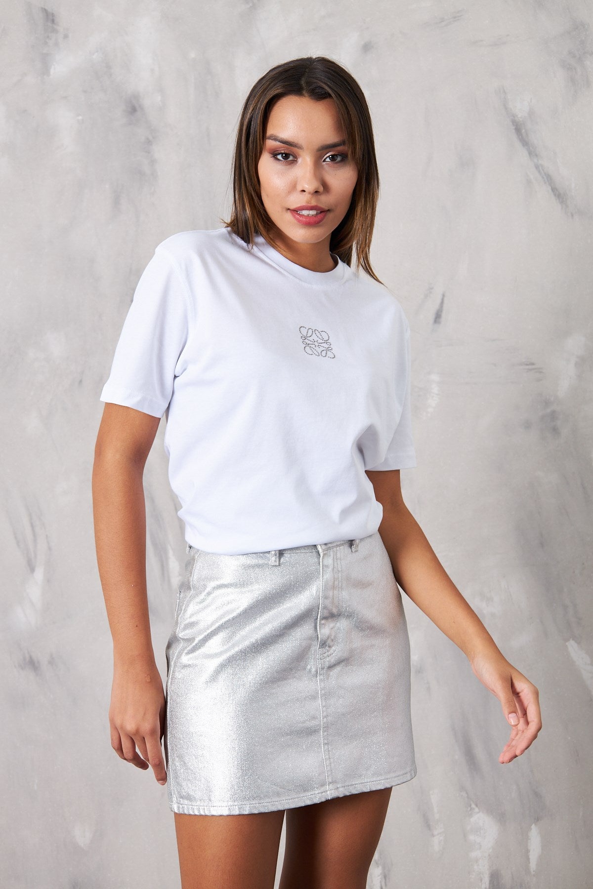 Taş Baskılı Beyaz Kadın T-Shirt