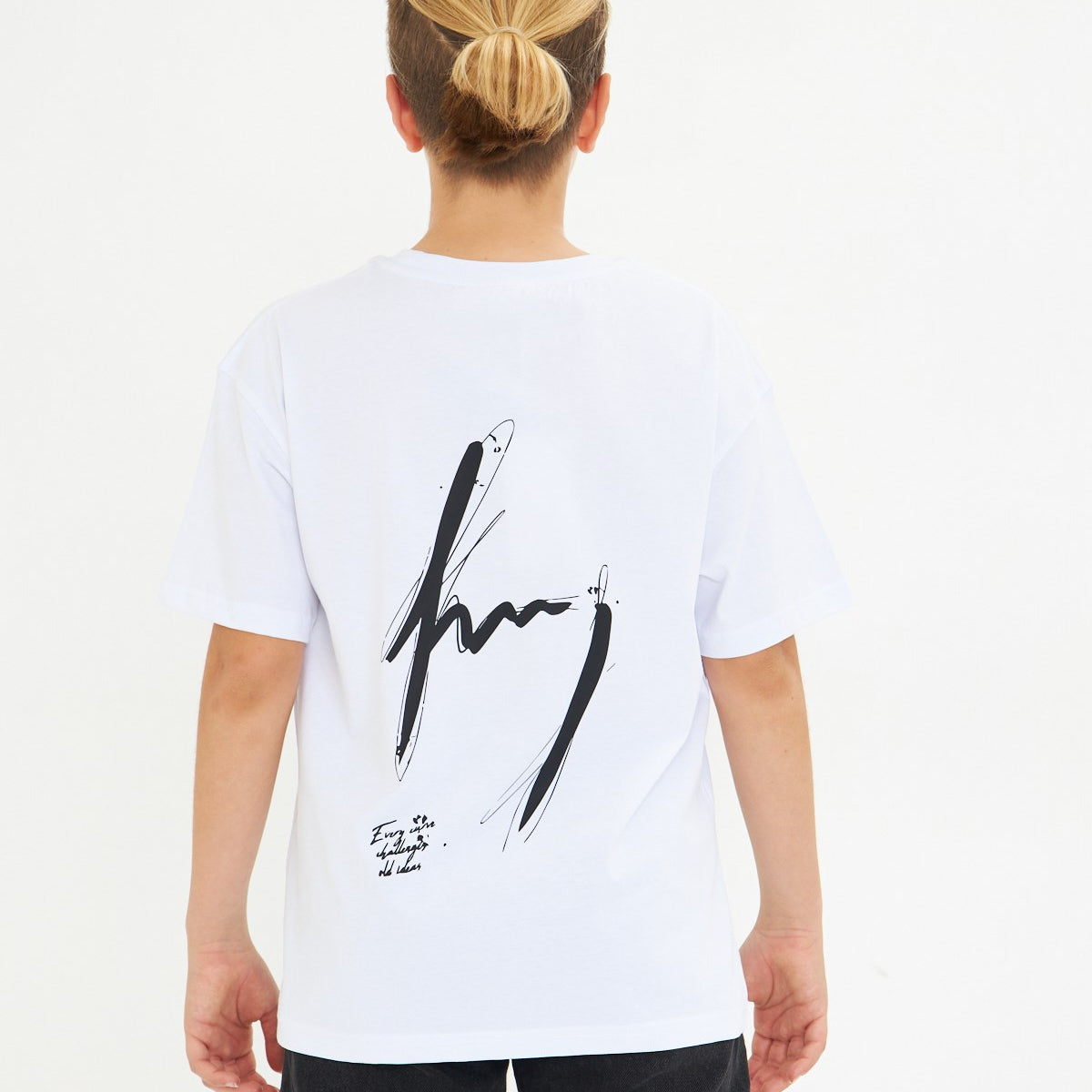 Arka Baskılı %100 Pamuk Unisex Oversize Siyah Çocuk Tişört