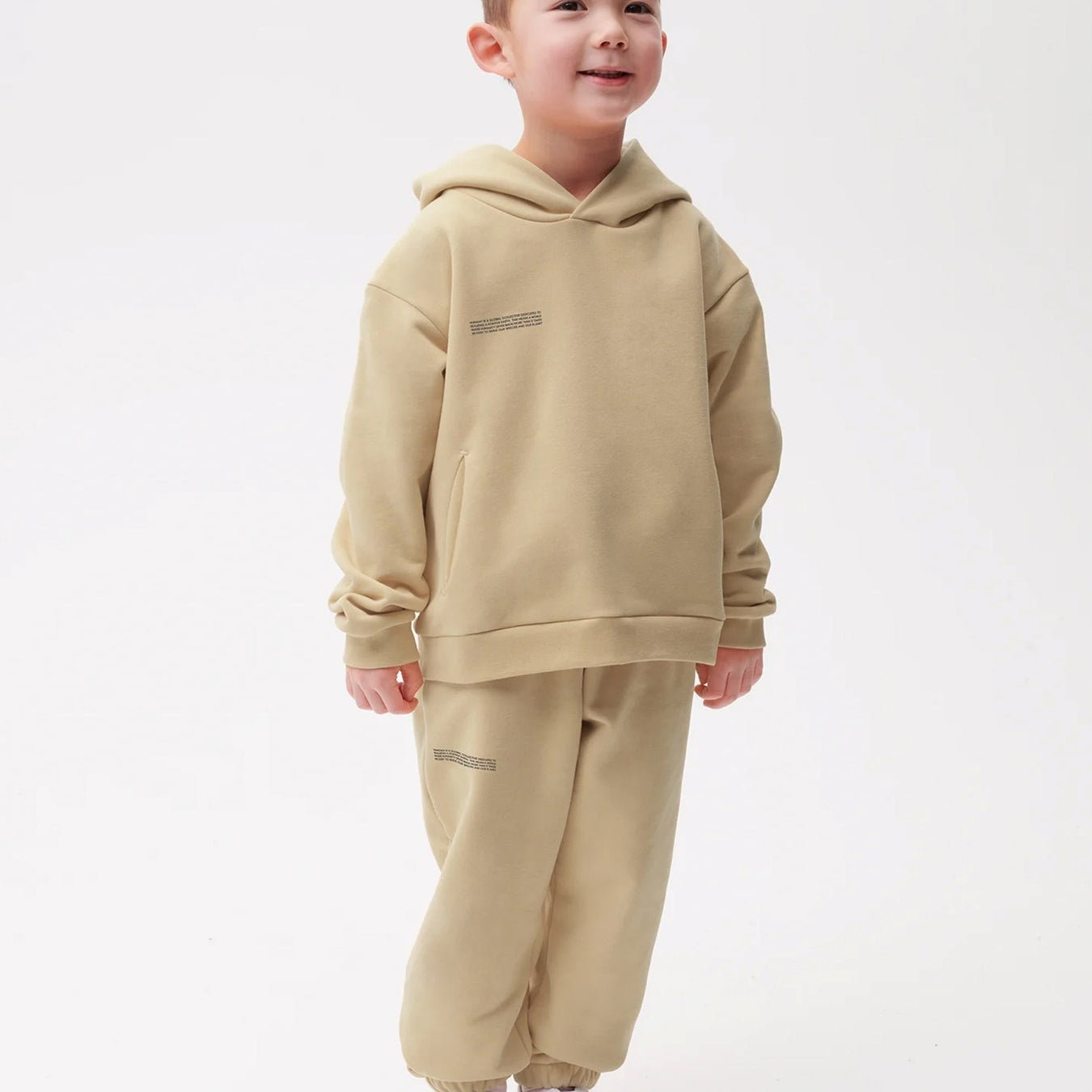 Bej Unisex Çocuk Kapüşonlu Nature Concept Baskılı Oversize Sweatshirt Hoodie
