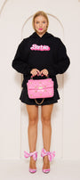 Kapüşonlu İçi Polar Barbie Baskılı Siyah Unisex Hoodie Sweatshirt