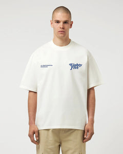 Bisiklet Yaka Eighty Five Yazılı Oversize Beyaz  Erkek T-shirt