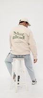 Bisiklet Yaka İçi Polar Move Ahead Yazı Baskılı Bej Oversize Sweatshirt