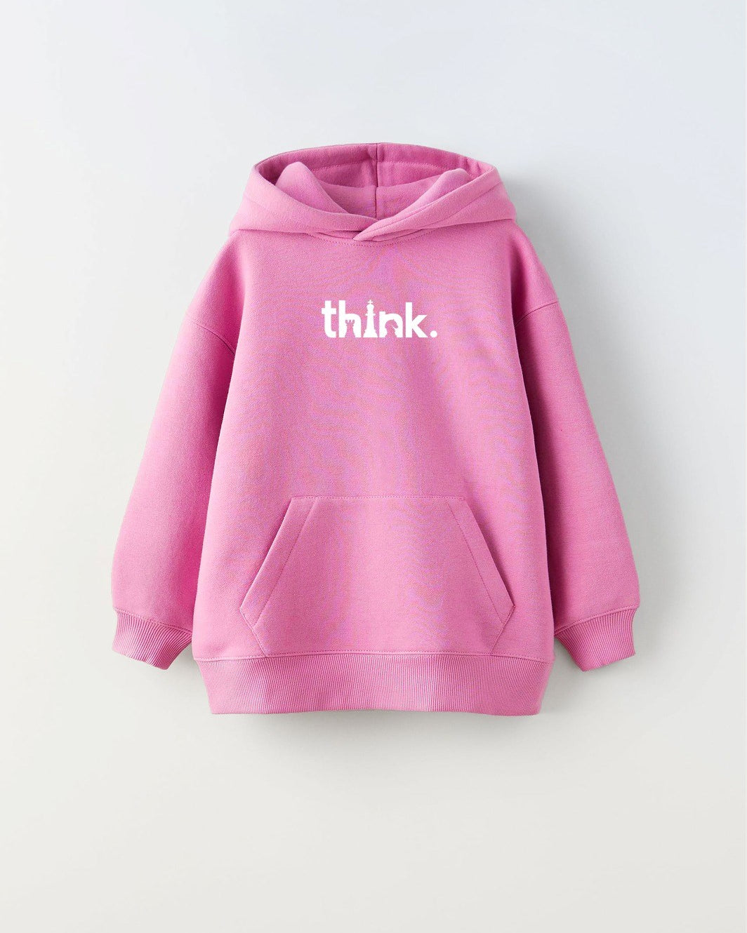 Kapüşonlu İçi Polar Satranç Think Baskılı Pembe Unisex Çocuk Hoodie Sweatshirt