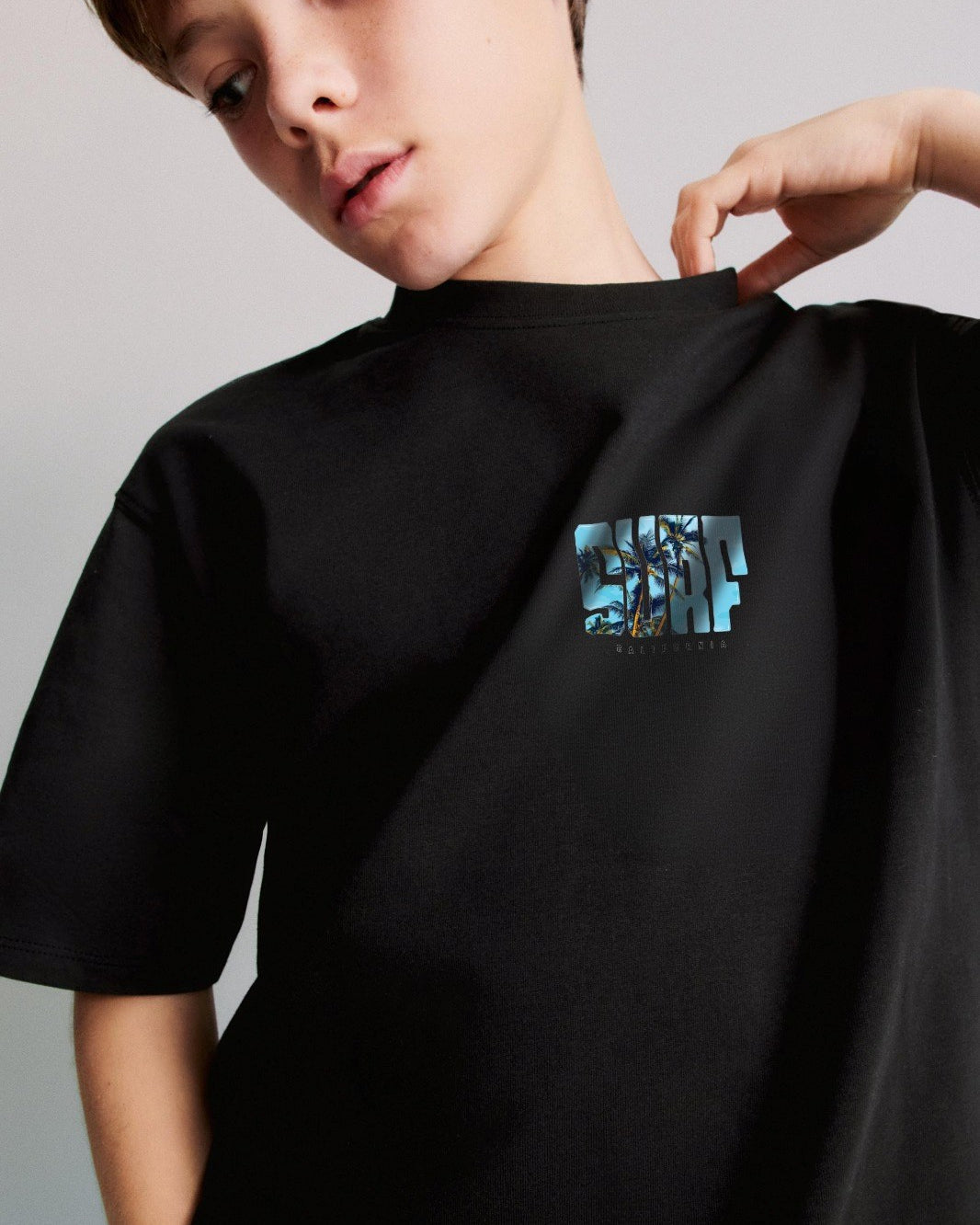 Surf California Yazılı Baskılı Siyah Çocuk T-shirt