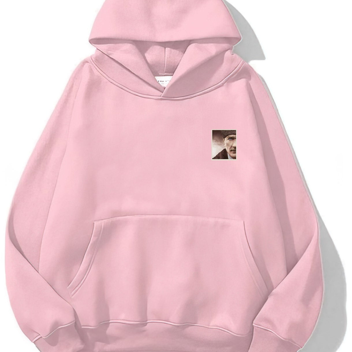 Kapüşonlu İçi Polar Mustafa Kemal Atatürk Baskılı Pembe Unisex Hoodie Sweatshirt