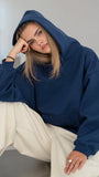 Kapüşonlu Içi Polar İndigo Unisex Oversize Hoodie Sweatshirt
