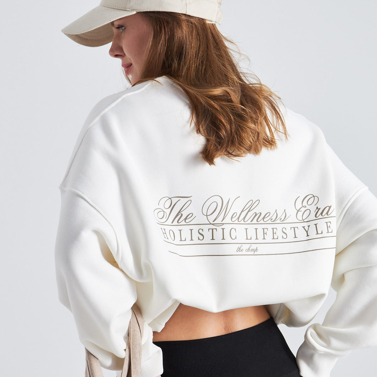 The Wellness Era Kahverenk Baskılı Oversize Beyaz Kadın Sweatshirt