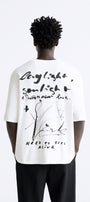 Bisiklet Yaka Bay Light Son Light Baskılı Beyaz Oversize Erkek T-shirt