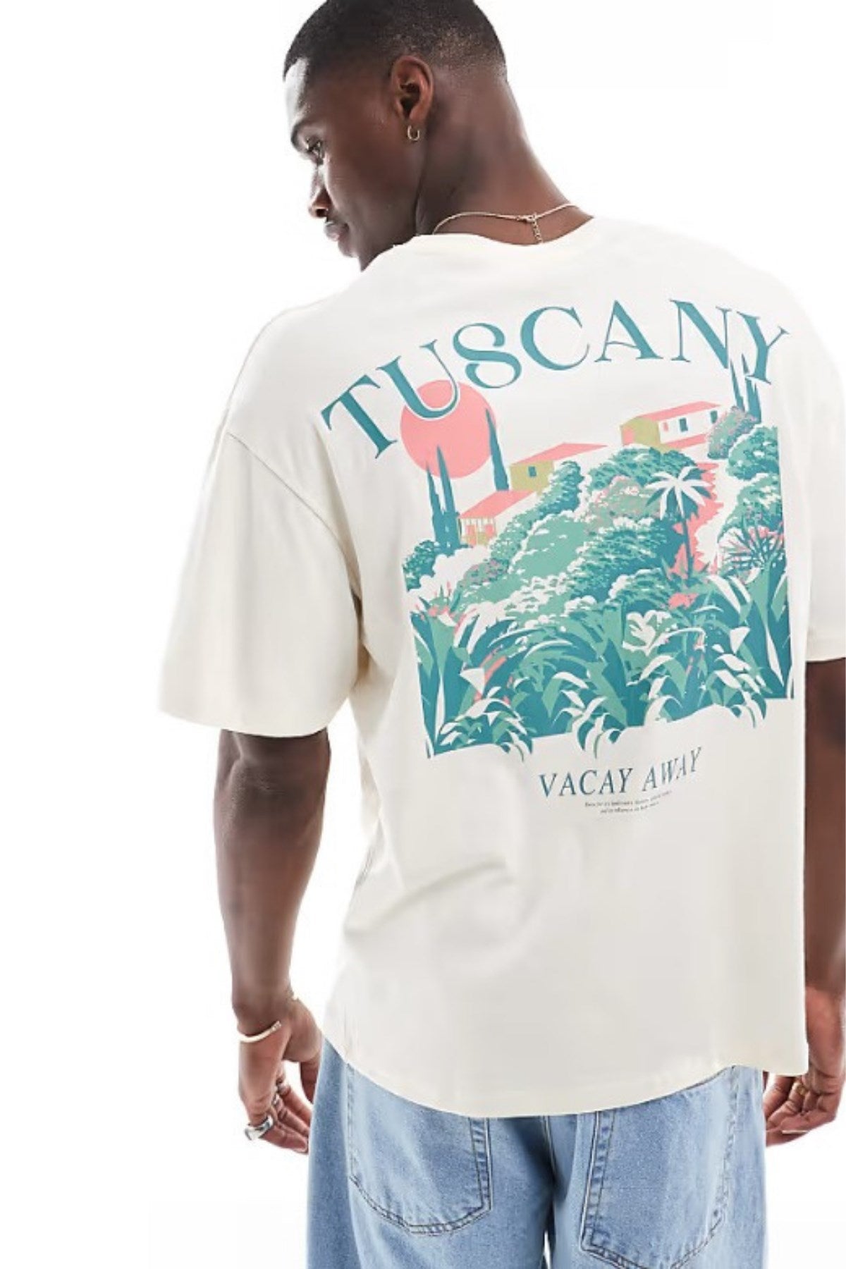 Büyük Beden %100 Pamuk Oversize Erkek Tişört  Tuscany Baskılı Yazlık Model