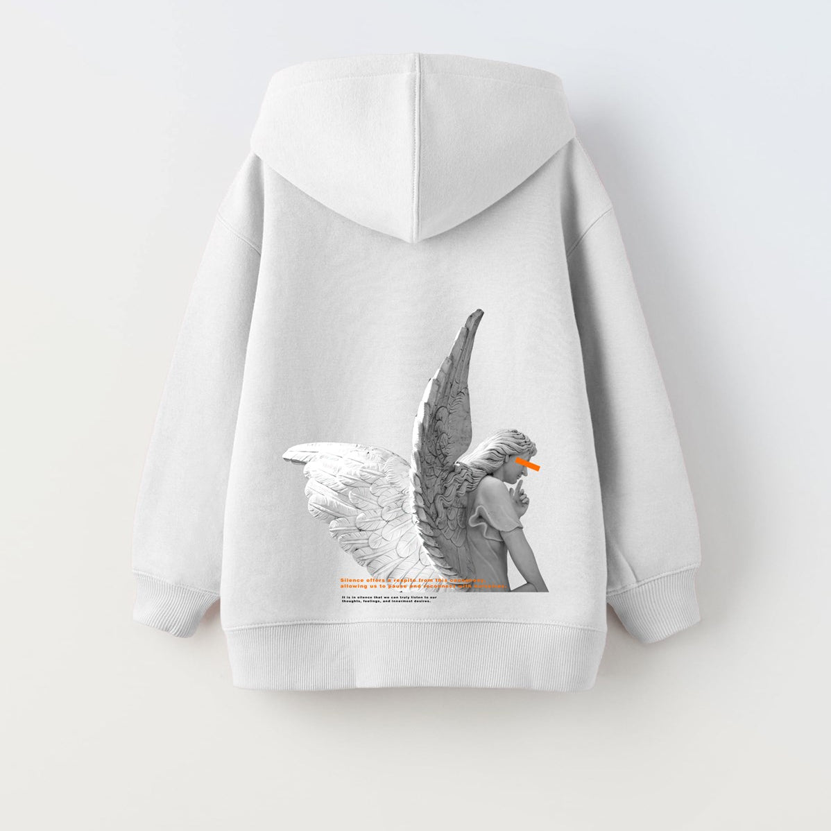 Kapüşonlu İçi Polar Art Work Heykel Baskılı Beyaz Unisex Çocuk Hoodie Sweatshirt