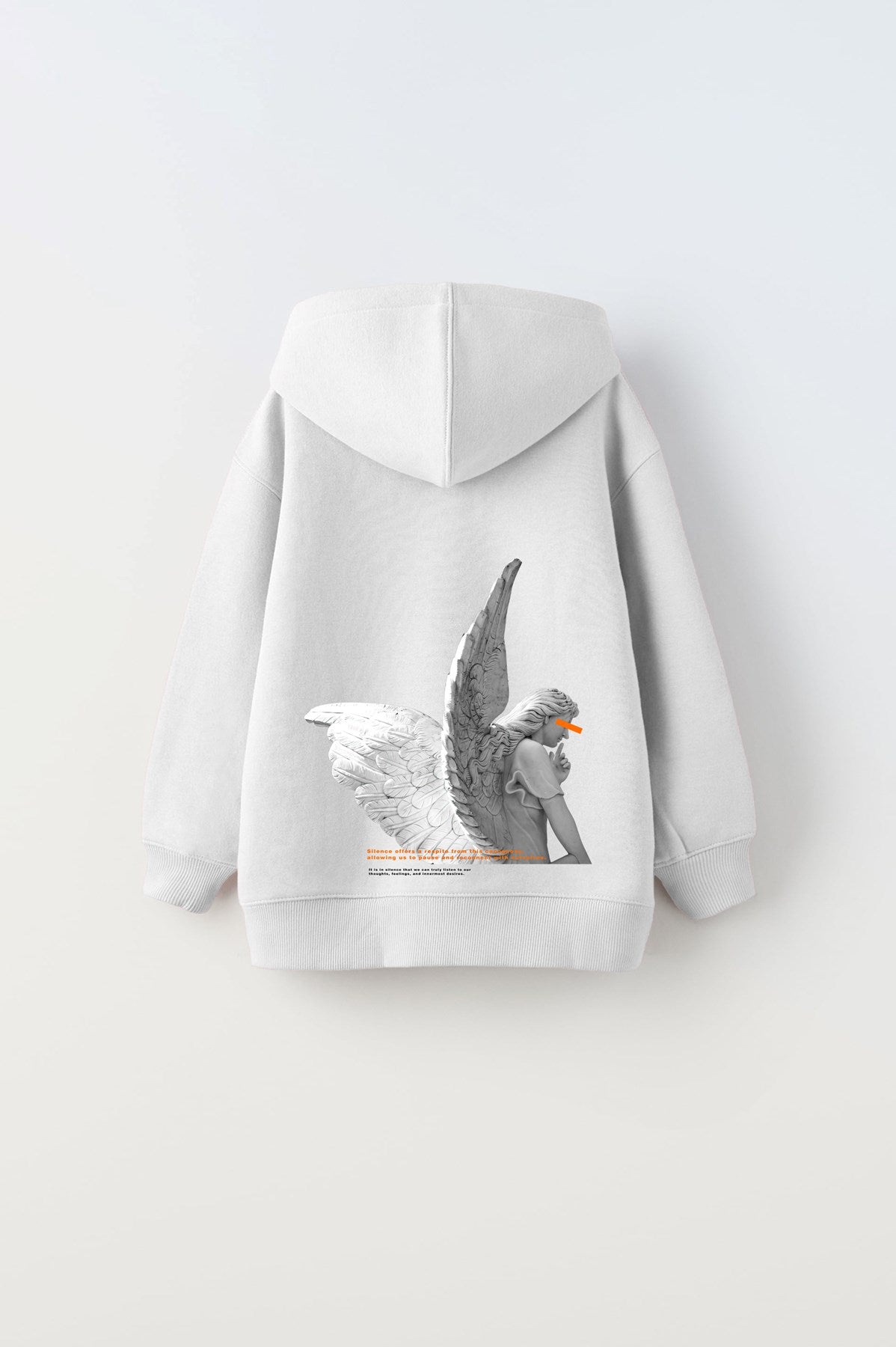 Kapüşonlu İçi Polar Art Work Heykel Baskılı Beyaz Unisex Çocuk Hoodie Sweatshirt