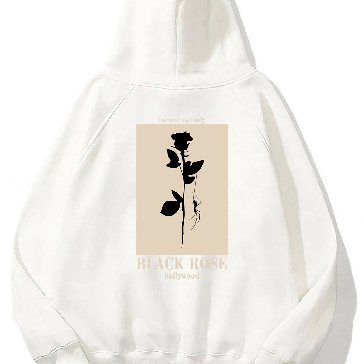 Kapüşonlu İçi Polar Black Rose Baskılı Beyaz Unisex Hoodie Sweatshirt