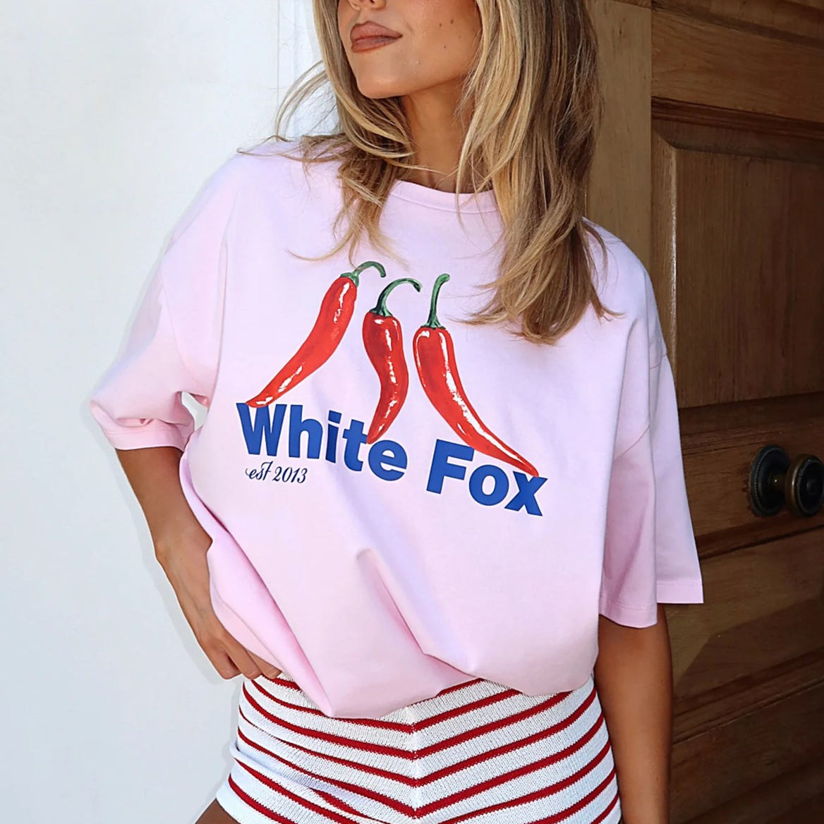 White Fox Pembe Kadın In The Hot Seat Yazılı Bisiklet Yaka T-shirt