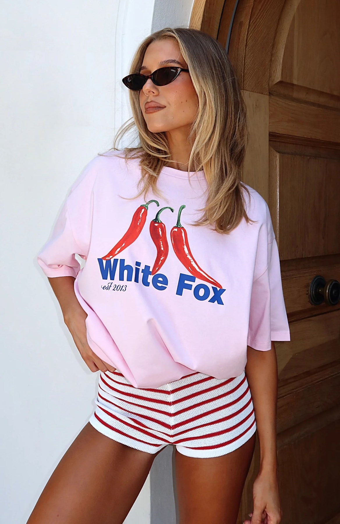 White Fox Pembe Kadın In The Hot Seat Yazılı Bisiklet Yaka T-shirt