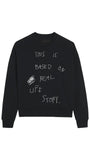 Bisiklet Yaka İçi Polar Life Story Yazı Baskılı Füme Oversize Sweatshirt
