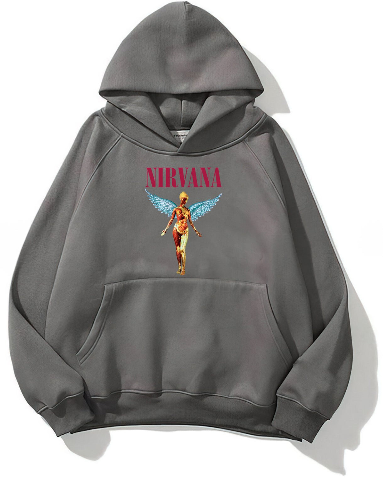 Kapüşonlu İçi Polar Nirvana Angel Baskılı Füme Unisex Hoodie Sweatshirt