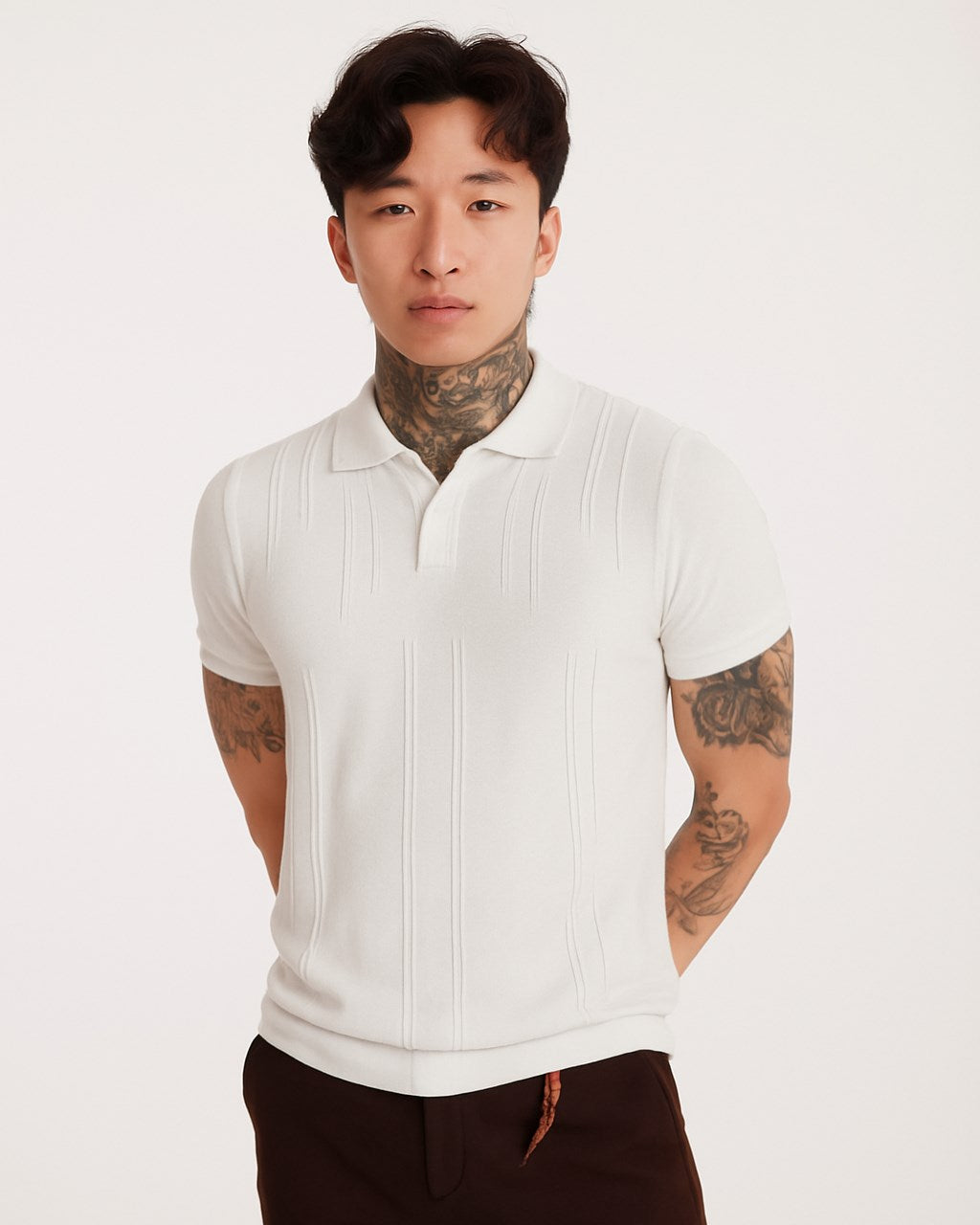 Erkek Beyaz Polo Yaka Triko Tişört – Kısa Kollu, Yazlık Modern Slim Fit Örgü Model