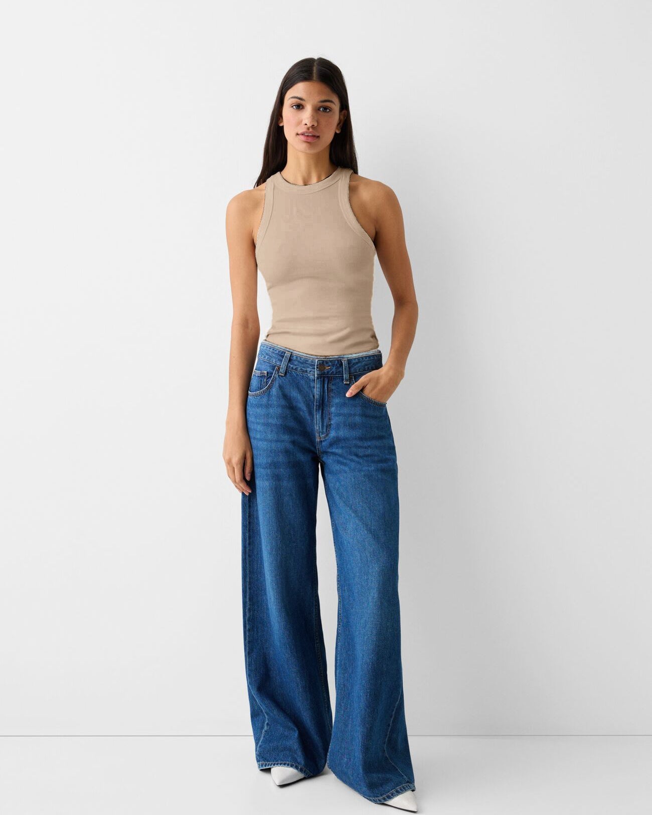 Halter Yaka Fitilli Camel Kadın Atlet