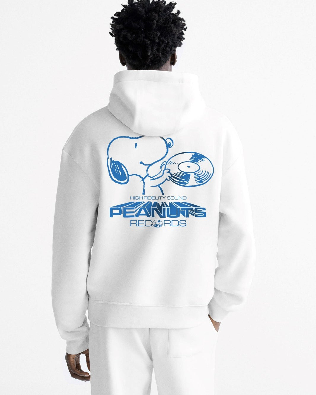 Kapüşonlu İçi Polar Peanuts Yazılı Snoopy Desen Baskılı Beyaz Oversize Hoodie Sweatshirt