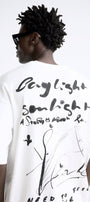Bisiklet Yaka Bay Light Son Light Baskılı Beyaz Oversize Erkek T-shirt