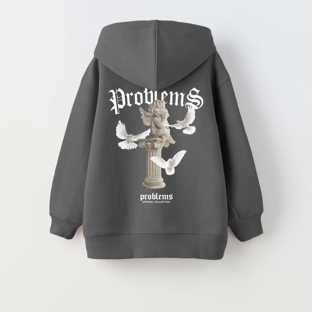 Kapüşonlu İçi Polar Problems Yazılı Heykel Baskılı Füme Unisex Çocuk Hoodie Sweatshirt