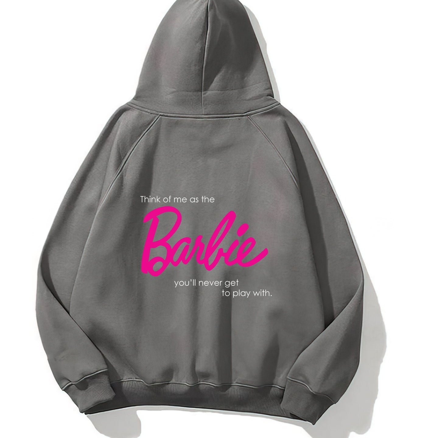 Kapüşonlu İçi Polar Think Of Barbie Baskılı Füme Unisex Hoodie Sweatshirt