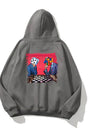 Kapüşonlu İçi Polar Satranç Baskılı Füme Unisex Oversize Hoodie Sweatshirt