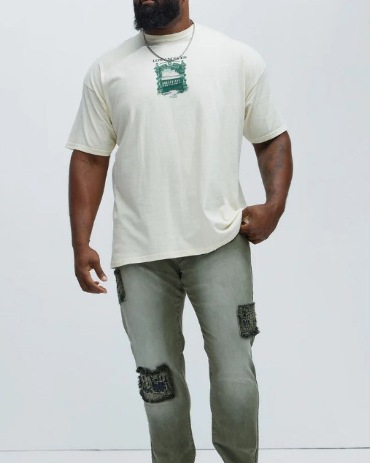 Büyük Beden Erkek Tişört %100 Pamuk Los Angeles Baskılı Beyaz Oversize Yazlık