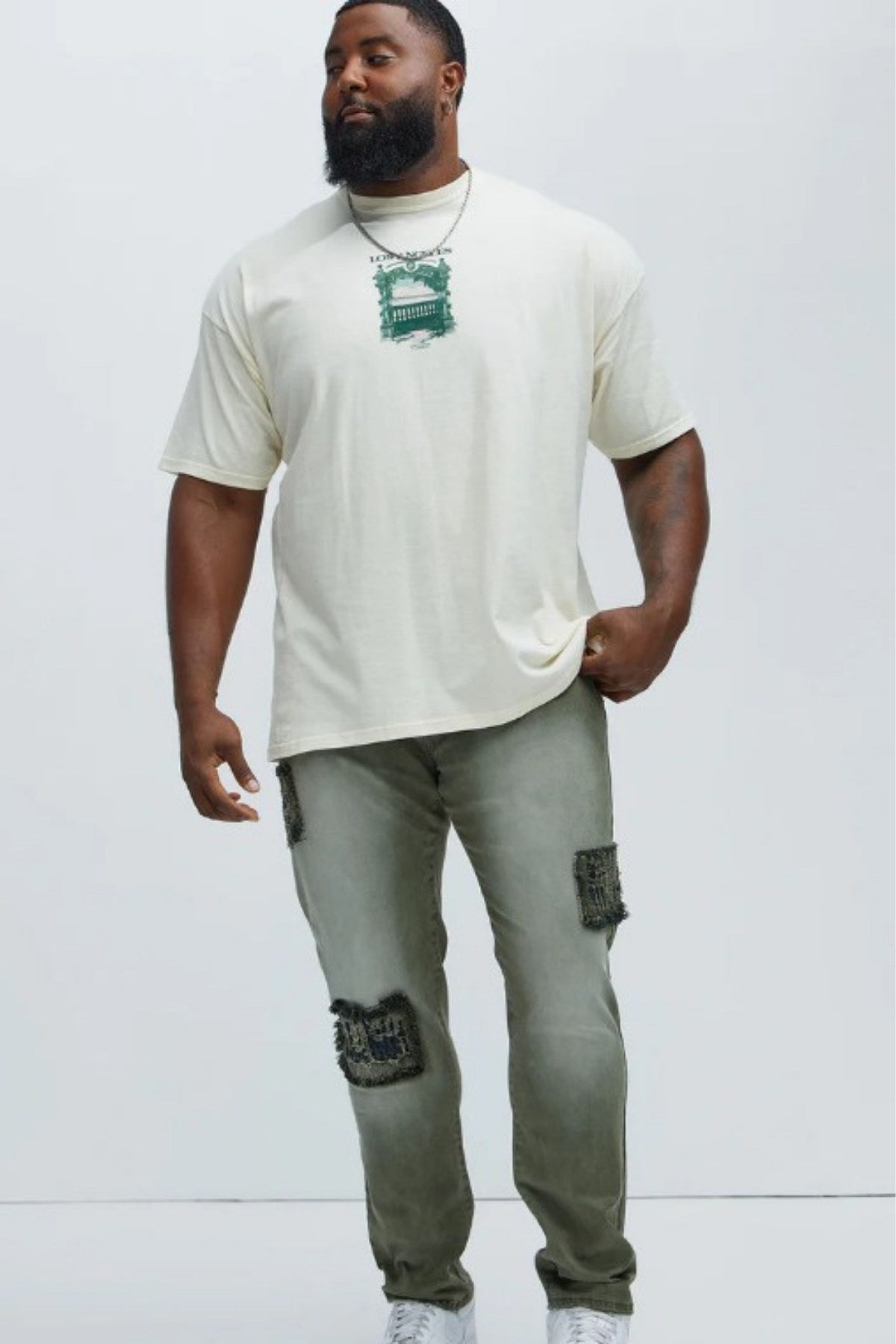 Büyük Beden Erkek Tişört %100 Pamuk Los Angeles Baskılı Beyaz Oversize Yazlık