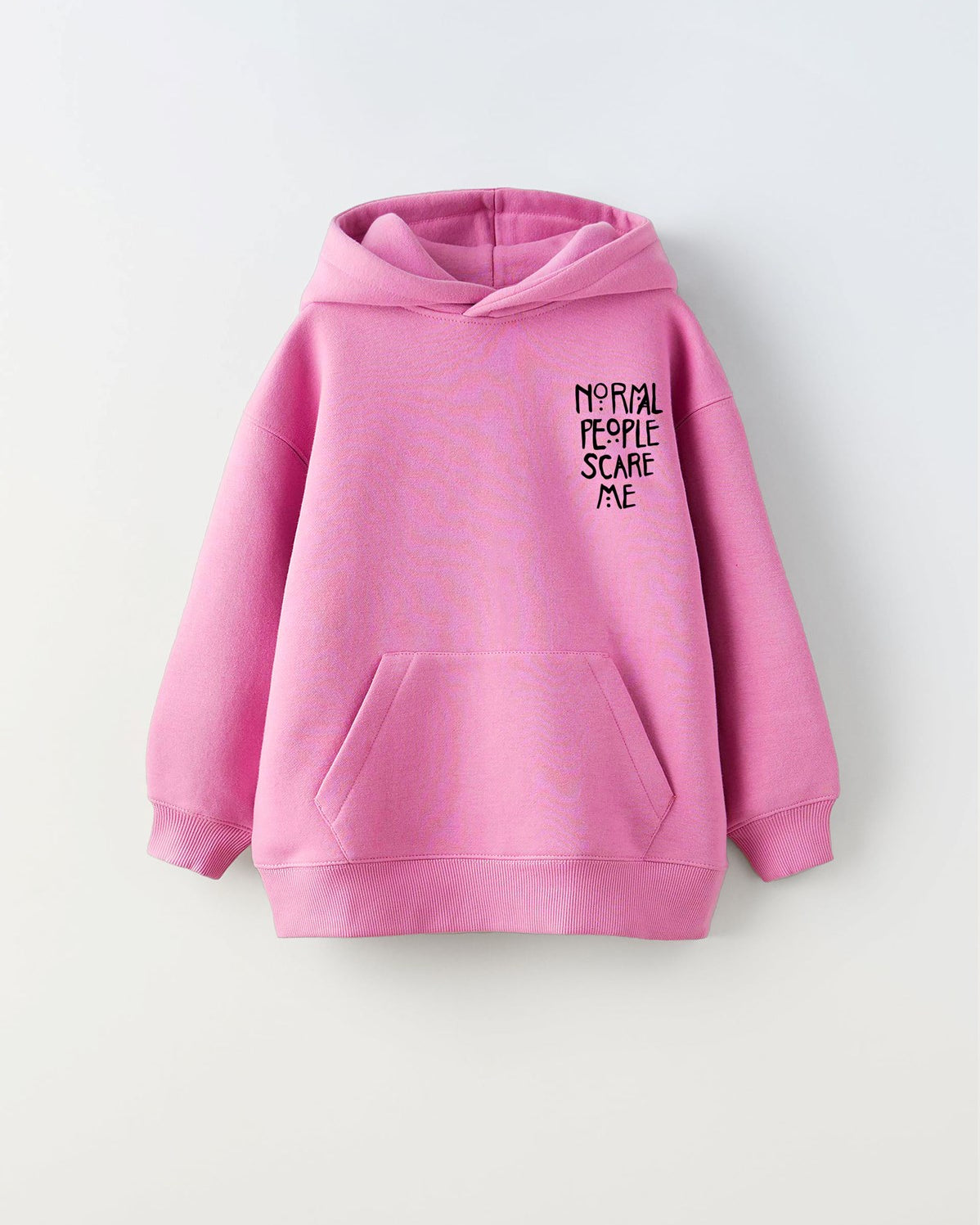 Kapüşonlu İçi Polar Normal People Scare Me Baskılı Pembe Unisex Hoodie Çocuk Sweatshirt
