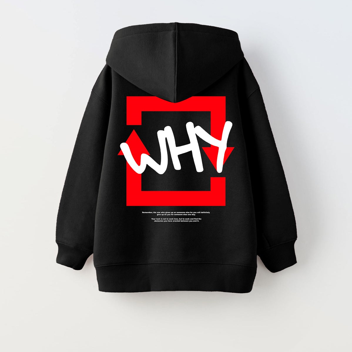 Kapüşonlu İçi Polar Why Baskılı Siyah Unisex Çocuk Hoodie Sweatshirt
