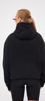 Kapüşonlu İçi Polar Rock Yazılı Taş Baskılı Siyah Oversize Hoodie Sweatshirt