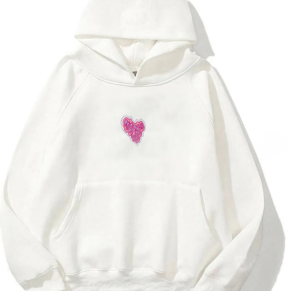 Kapüşonlu İçi Polar No Fear Baskılı Beyaz Unisex Oversize Hoodie Sweatshirt