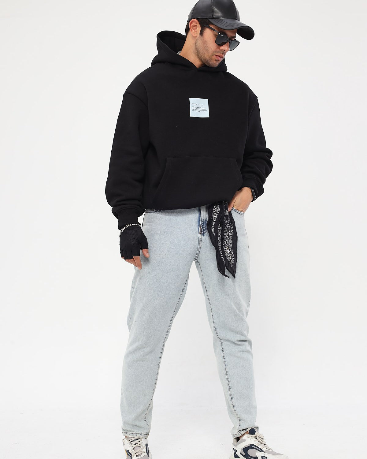 Kapüşonlu İçi Polar Syzygy Yazı Baskılı Siyah Oversize Hoodie Sweatshirt