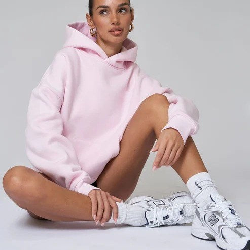 Kapüşonlu İçi Polar Pembe Unisex Oversize Hoodie Sweatshirt