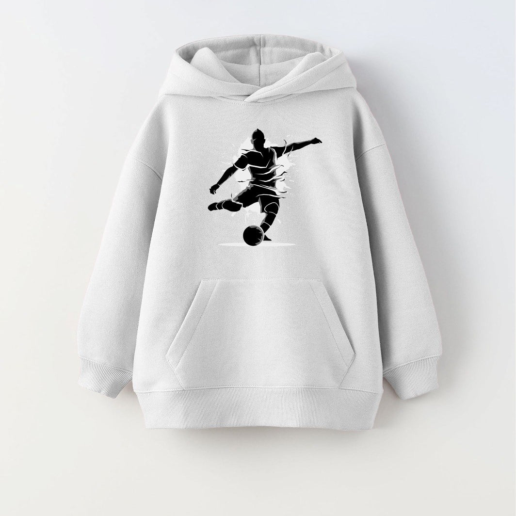 Kapüşonlu İçi Polar Futbolcu Baskılı Beyaz Unisex Çocuk Sweatshirt