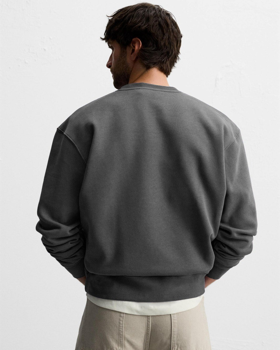 Bisiklet Yaka İçi Polar Life Story Yazı Baskılı Füme Oversize Sweatshirt