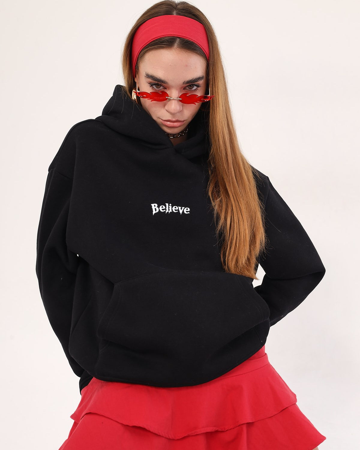 Kapüşonlu İçi Polar Believe İn Karma Baskılı Siyah Unisex Hoodie Sweatshirt