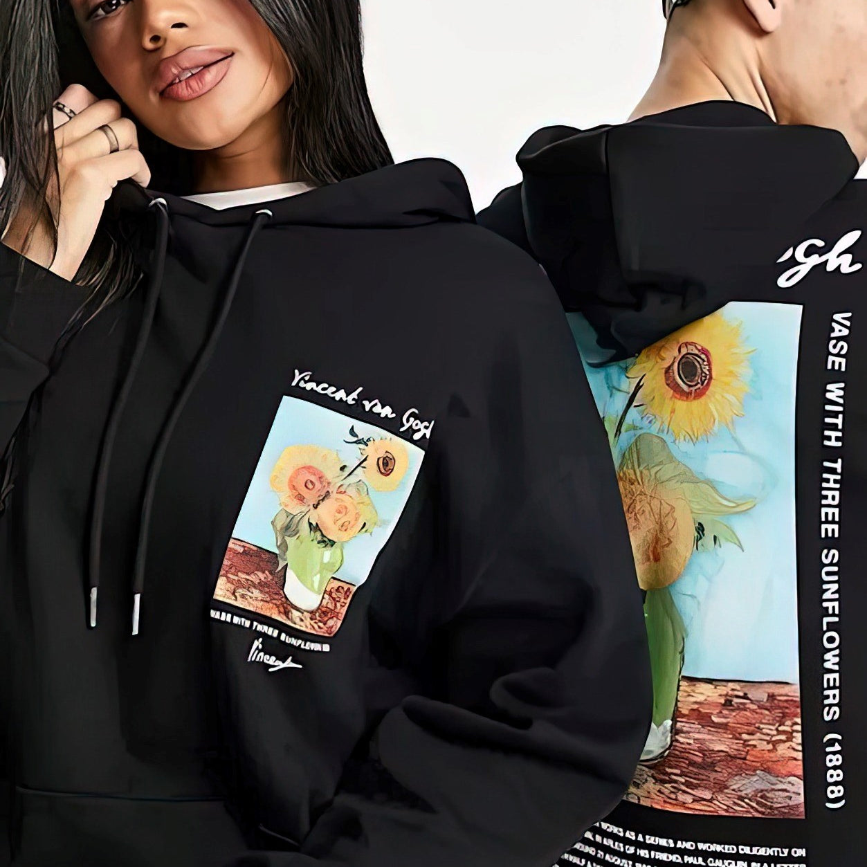 Kapüşonlu İçi Polar Vincent Van Gogh Baskılı Füme Unisex Hoodie Sweatshirt