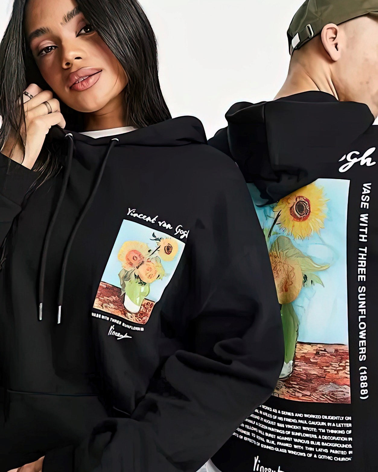 Kapüşonlu İçi Polar Vincent Van Gogh Baskılı Füme Unisex Hoodie Sweatshirt