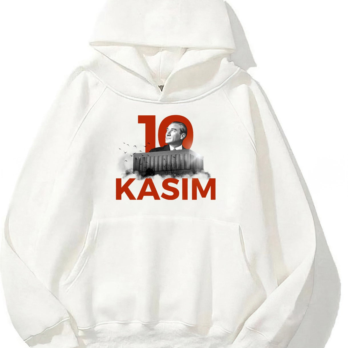 Kapüşonlu İçi Polar Kemal Atatürk 10 Kasım Baskılı Beyaz Unisex Hoodie Sweatshirt