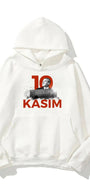 Kapüşonlu İçi Polar Kemal Atatürk 10 Kasım Baskılı Beyaz Unisex Hoodie Sweatshirt