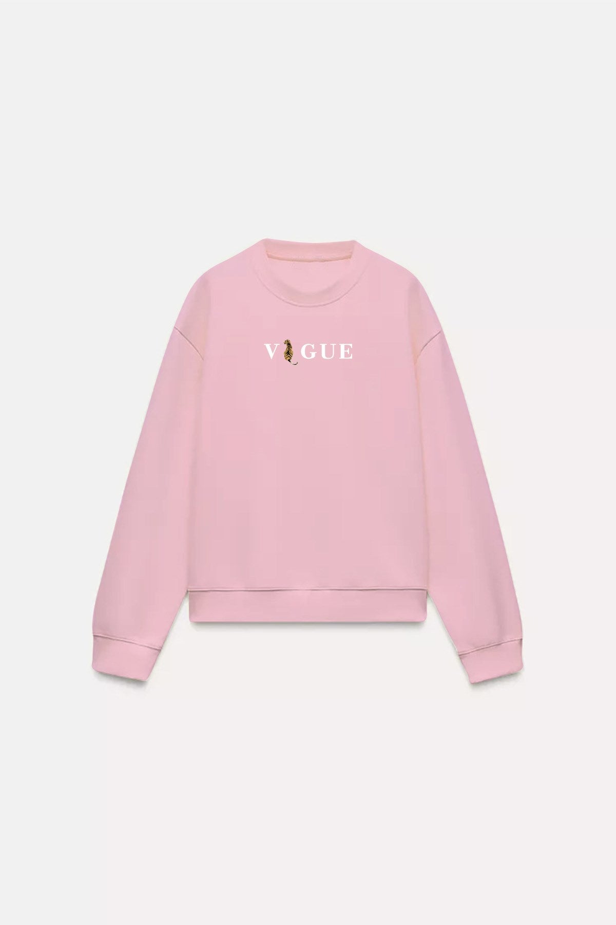 Vogue Yazı Baskılı Bisiklet Yaka İçi Polar Oversize Kesim Unisex Pembe Sweatshirt