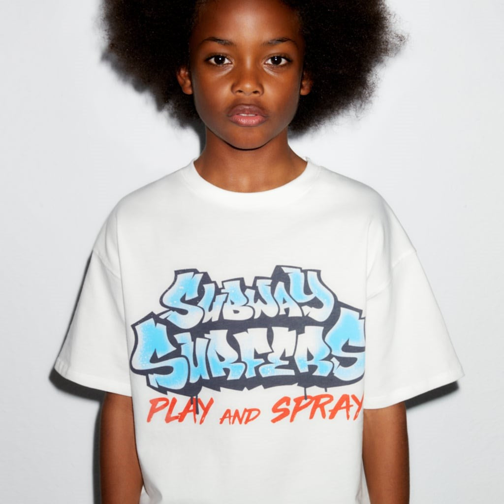 Subway Surfers Play And Spray Tasarım Baskılı Beyaz Çocuk T-Shirt