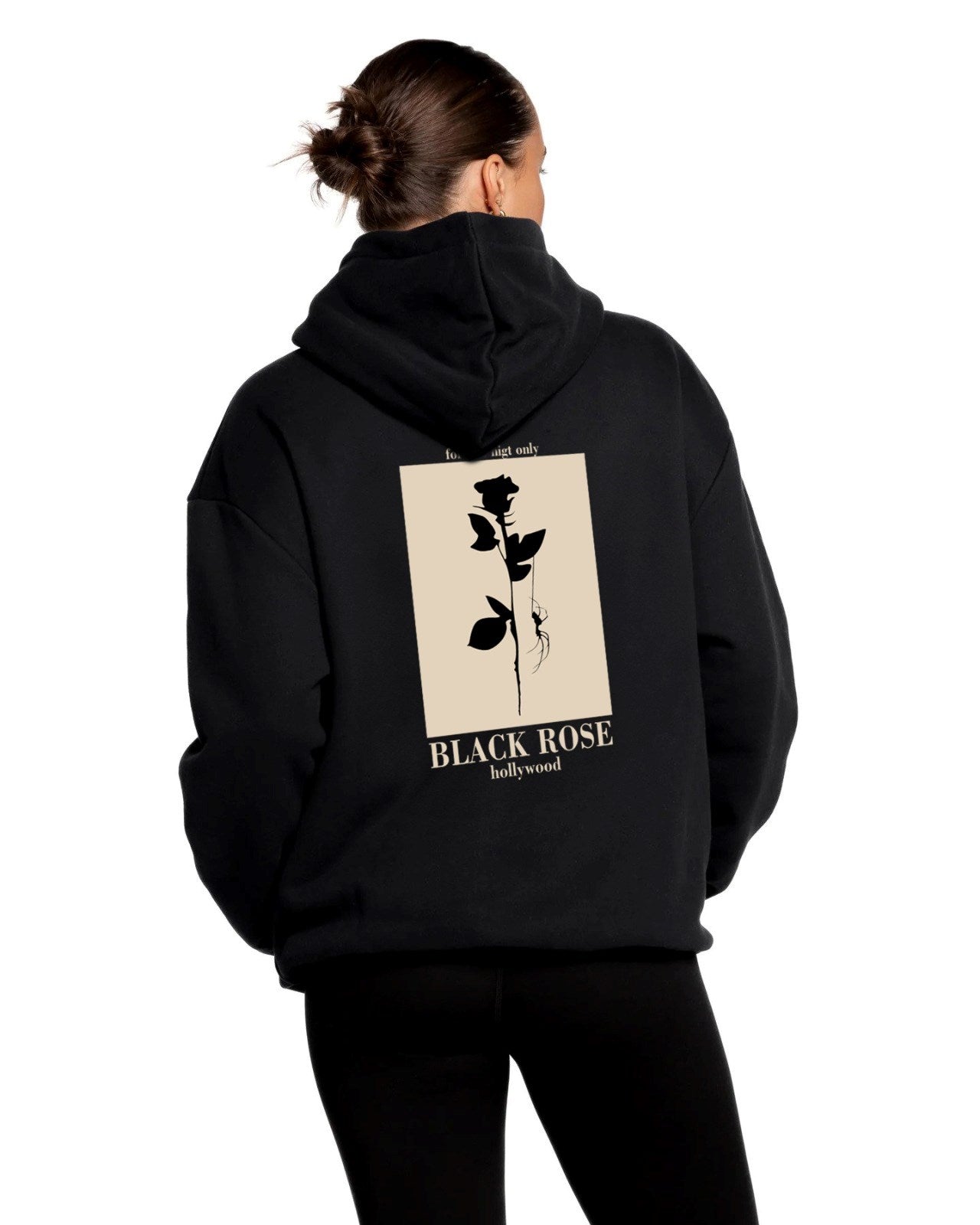 Kapüşonlu İçi Polar Black Rose Baskılı Siyah Unisex Hoodie Sweatshirt