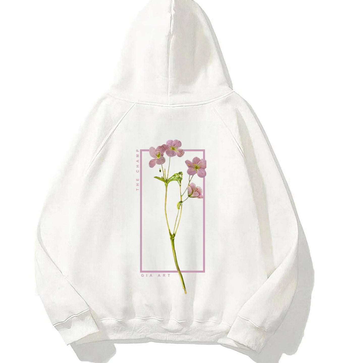 Kapüşonlu İçi Polar Flowers Baskılı Beyaz Unisex Hoodie Sweatshirt